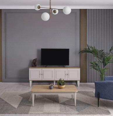 Set woonkamer tv-standaard salontafel hout grijs RTV lowboard set
