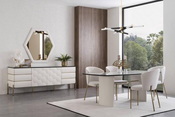 Stijlvolle eetkamerset Grote eettafel 4x stoelen Dressoir Spiegel