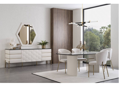 Stijlvolle eetkamerset Grote eettafel 4x stoelen Dressoir Spiegel