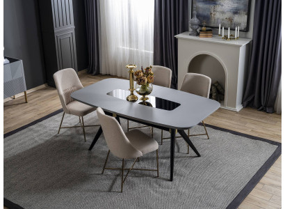 Grijs-witte eetkamermeubels Eettafel Luxe 4x gestoffeerde stoelen Moderne set
