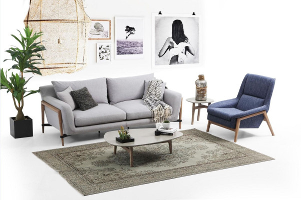 Sofa set 2 zits fauteuil Tweezitter stoffen banken Modern design Grijs