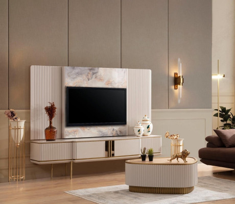 Wit tv-meubel met tv-frame woonkamer design meubelen roestvrijstalen frame