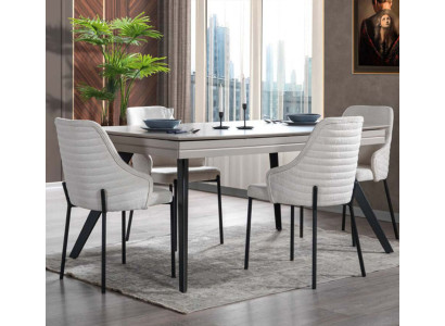Witte eetkamer set Luxe 6x gestoffeerde stoelen Rechthoekige tafel