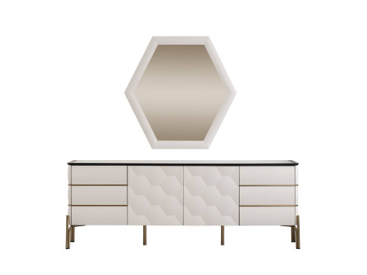 Moderne eetkamer set Ontwerper Wit dressoir Grote spiegel 2-delig