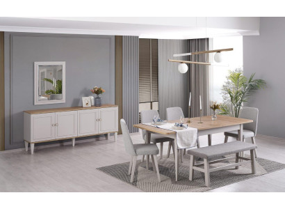 Eetset Eetkamermeubilair Set 8-delig Eetkamer Eettafel Stoelen Hout Grijs