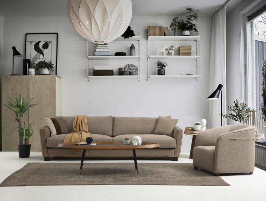 Sofaset 441-zits Fauteuil Vierzitter Modern Stof Beige Set 3-delig