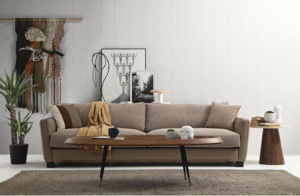 Sofaset 441-zits Fauteuil Vierzitter Modern Stof Beige Set 3-delig