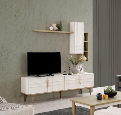 Set TV-standaard kast RTV lowboard woonkamer planken wit hout