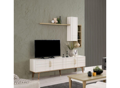 Set TV-standaard kast RTV lowboard woonkamer planken wit hout