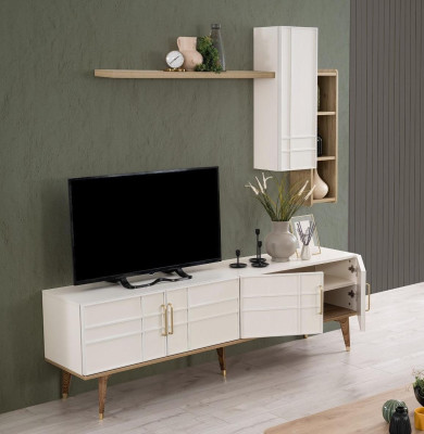 Set TV-standaard kast RTV lowboard woonkamer planken wit hout
