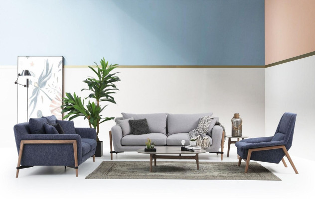 Sofa set 2-zitsbank Modern stof set Blauw Groep Woonkamer