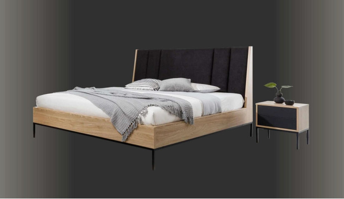 Slaapkamer set Beige Bed Elegant 2x Nachtkastjes Luxe Modern Nieuw 3-delige.