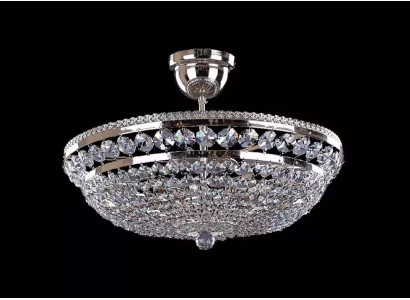Ronde Zilveren Luxe Plafondlamp Kroonluchter Plafondkroonluchter Zilveren Kristal