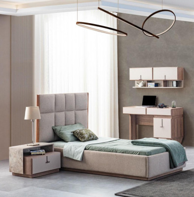 Kinderkamer meubel designer eenpersoonsbed hout nachtkastje bureau 4-delig.