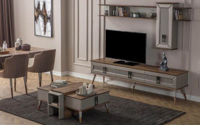 Moderne bruine woonkamer meubels Stevig dressoir Designer boekenplank 2-delig
