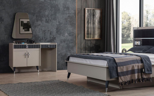 Beige kaptafel houten make-uptafel design console spiegel 2-delig.