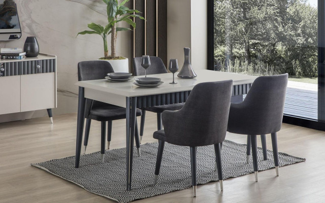 Grijze eettafel Stevige eetkamer Ontwerper Houten tafel Luxe meubels