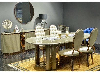 Luxe eetkamer eetgroep eethoek eettafel stoelen beige set 9-delig hout
