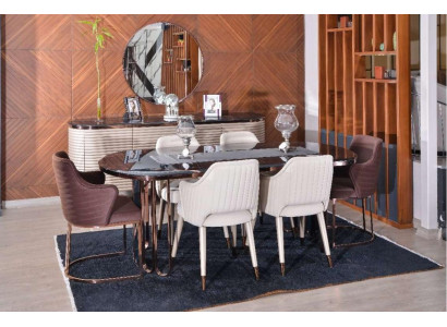 Complete eetkamer eetgroep eethoek tafel stoelen bruin set 7-delig hout