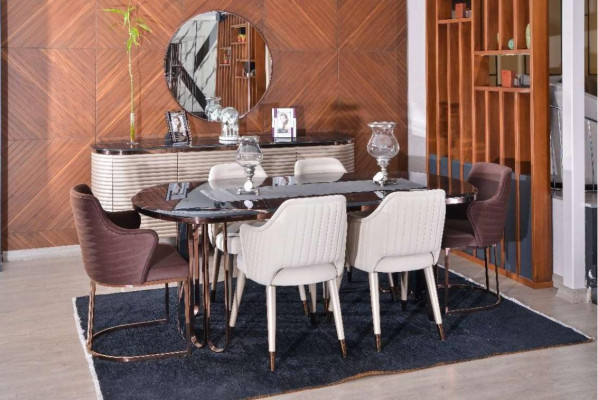 Eetkamer Eetgroep Eethoek Luxe Eettafel Stoelen Beige Set 9-delig Hout