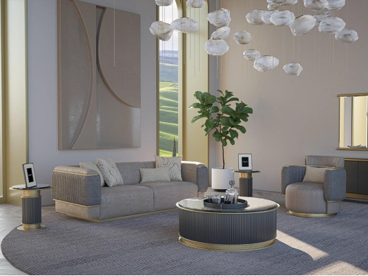 Woonkamer compleet 2-delig driezitsbank gestoffeerde meubels fauteuil modern design