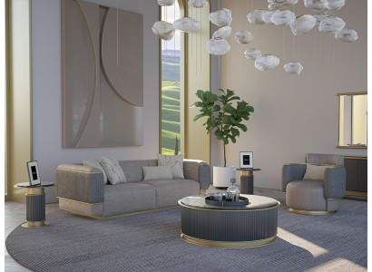Woonkamer compleet 2-delig driezitsbank gestoffeerde meubels fauteuil modern design