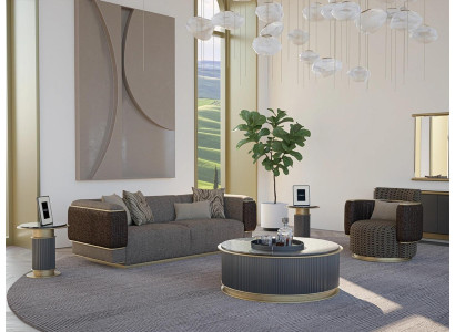 Bekleding Textiel Bankstel Set 2-dlg Woonkamer Driezitsbank Bank Modern Fauteuil