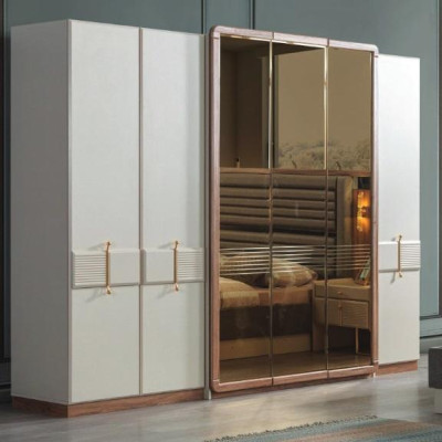 Witte kledingkast Ontwerper Houten kast Slaapkamer Glazen kast