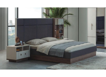 Grijze slaapkamer bed designer set tweepersoonsbed 2x nachtkastjes
