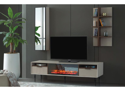 Beige woonkamermeubel Ontwerper TV-kast Wandplank Luxe Houten rek 3-delig set