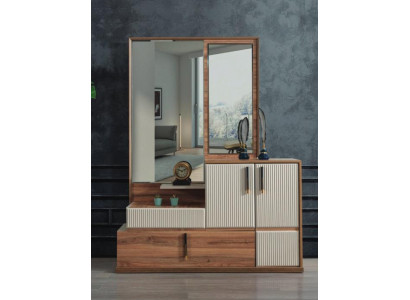 Wit-bruine commode spiegel slaapkamer houten meubels ontwerperset