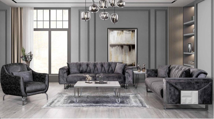 Bankstel 3+3+1 zits salontafel Bijzettafel Modern Zwart Volledig nieuw