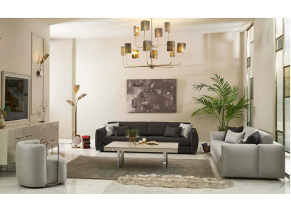 Sofa set stoffen bank complete bank gestoffeerde banken grijs set 4-delig nieuw