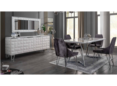 Eetkamerset Eettafel 4x Stoelen Dressoir met Spiegel Modern Set Grijs