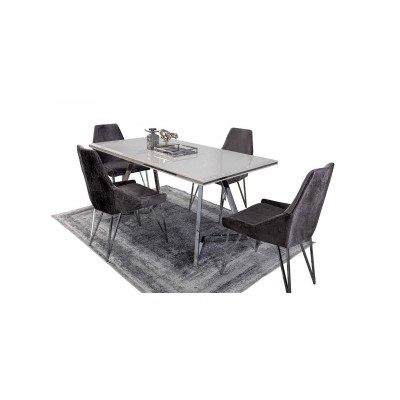 Eetkamerset Eettafel 4x Stoelen Dressoir met Spiegel Modern Set Grijs