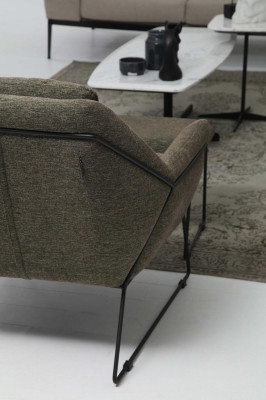Moderne groene bankstel tweezits fauteuil stoffen meubels grijs luxe set