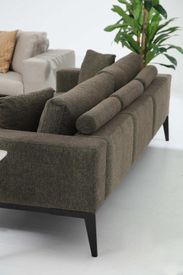 Moderne groene bankstel tweezits fauteuil stoffen meubels grijs luxe set