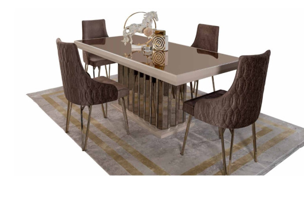 Luxe eetkamerset Eettafel 4x stoelen Metalen stoel Textiel Eetgroep Garnituur
