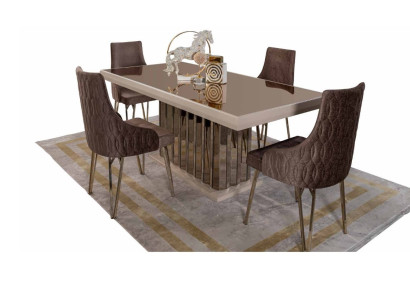 Luxe eetkamerset Eettafel 4x stoelen Metalen stoel Textiel Eetgroep Garnituur