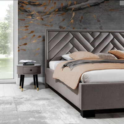Slaapkamer Set Grijs Bed Hout 2x Nachtkastjes Elegant Modern Mooi Nieuw 3-delig.