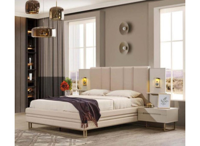 Slaapkamer Set Luxe Compleet Beige Bed 2x Nachtkastjes Modern