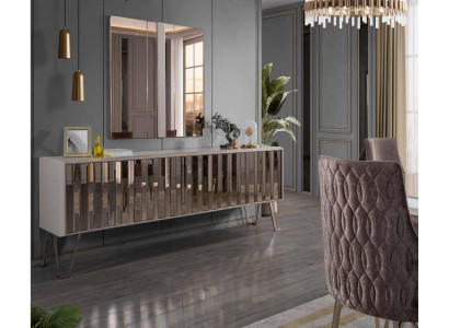 Luxe dressoir met spiegel stijlvol beige ladekast Modern meubeldesign set Nieuw