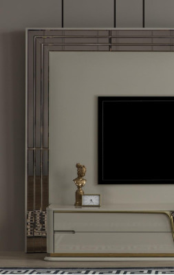 TV-standaard RTV Lowboard dressoir woonkamer Goud Beige Luxe Hout Nieuw