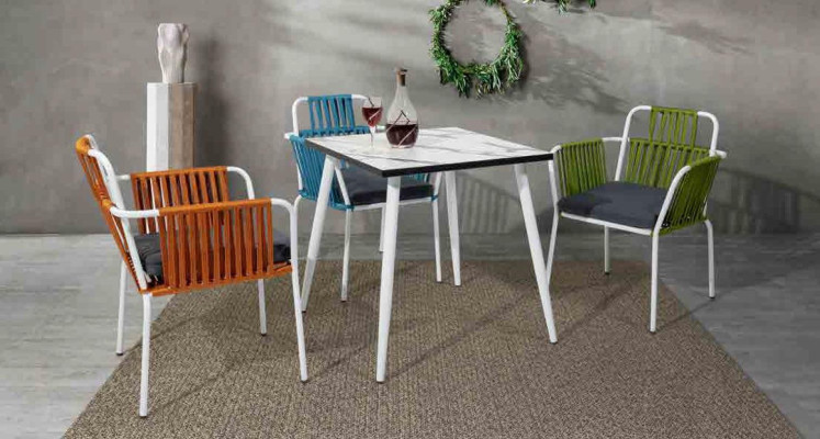 Moderne eetkamermeubels Terras 4x stoelen Roestvrijstalen meubels.