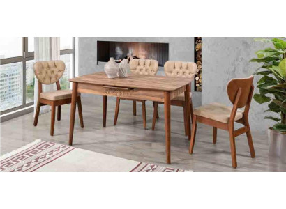 Beige eetkamerset luxe set 4 stoelen Chesterfield nieuw