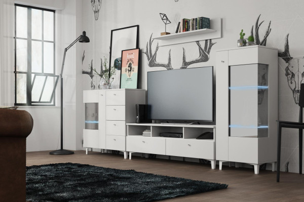 Woonkamerset vitrine ladekast wandplank woonwanden commodes design kast 4-delig.