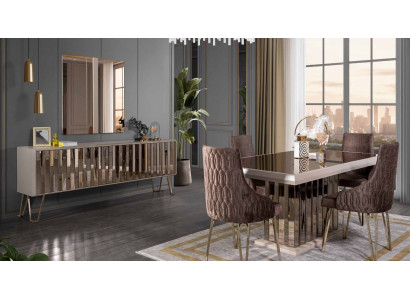 Designer Braun eetkamerset eetkamerset eettafel 4x stoelen 7-delig nieuw