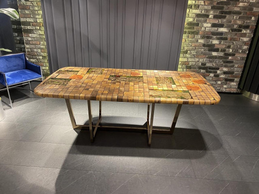 Eettafel epoxyhars eettafel mozaïek tafel 90 cm hout bruin nieuw
