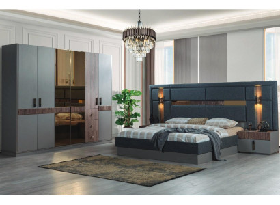 Grijze slaapkamer compleet set Bed 2x Nachtkastjes Kledingkast