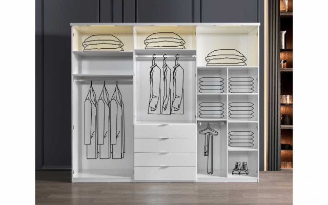 Witte kledingkast 4 laden Slaapkamerkasten Houten meubels